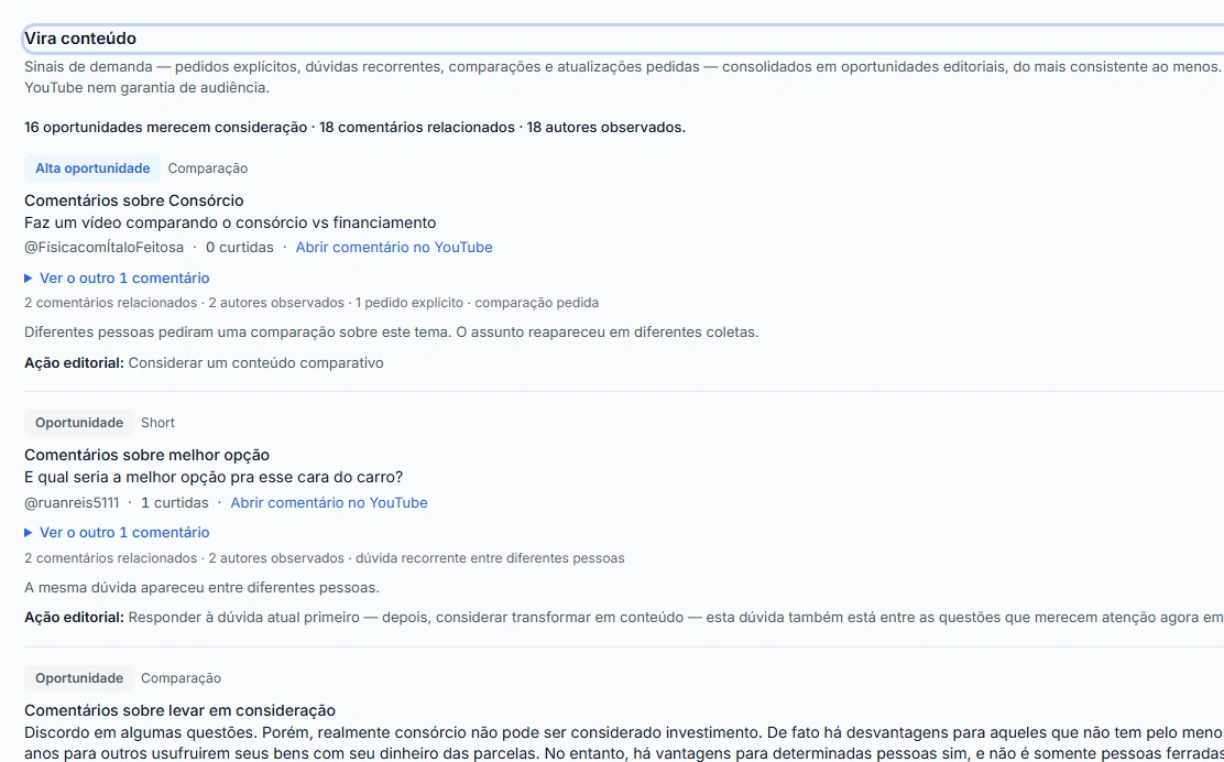 Captura de tela do Opina exibindo uma oportunidade de conteúdo.