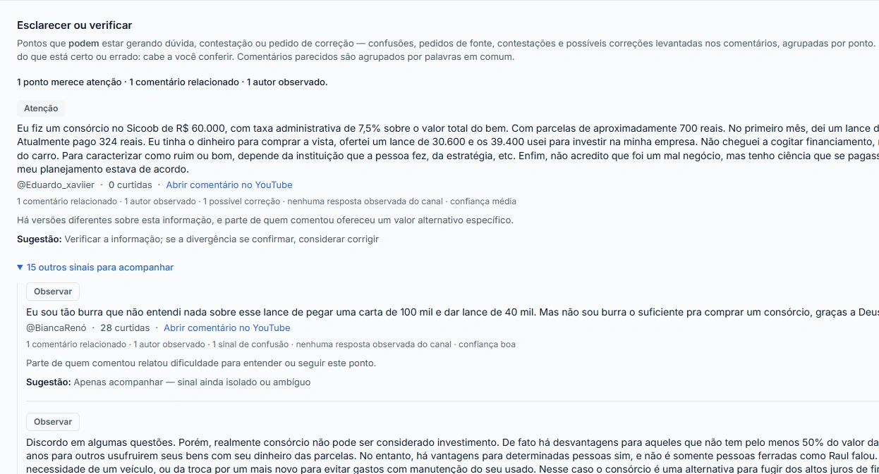 Captura de tela do Opina exibindo um ponto sinalizado para esclarecimento.